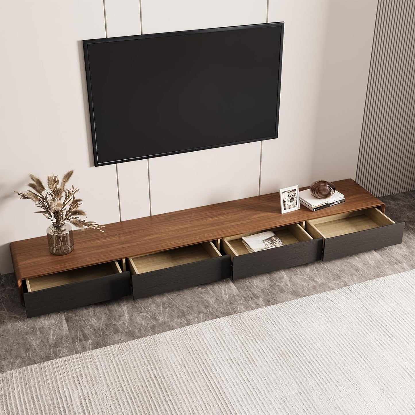 78.74 Inch Modern TV Stand With 4 Drawers Black Walnut