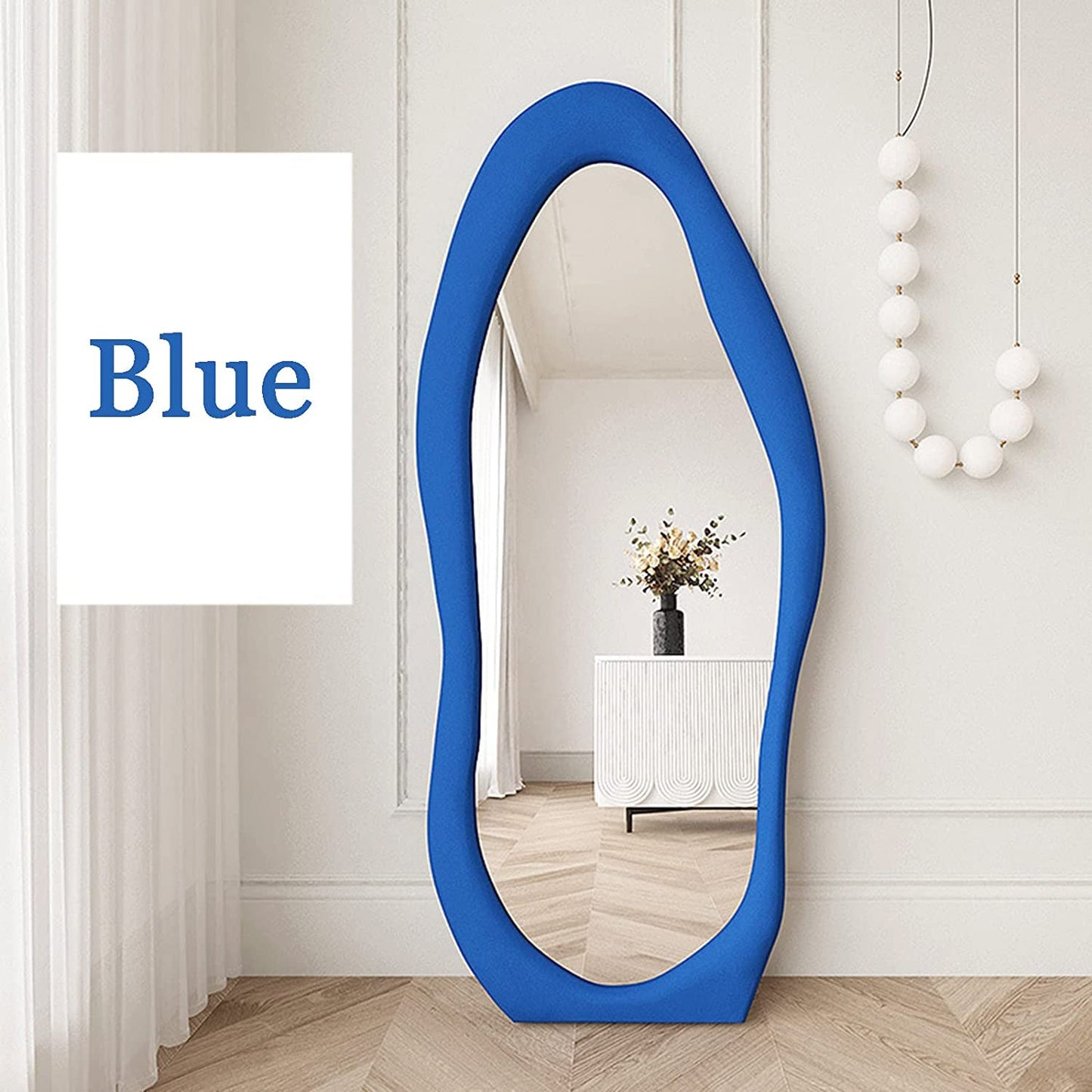 Blue Irregular Wavy Full Length Floor Mirror 63x24 Inch