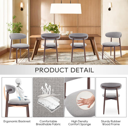 Wooden Dining Chairs Set Of 6 With Light Grey Upholstery