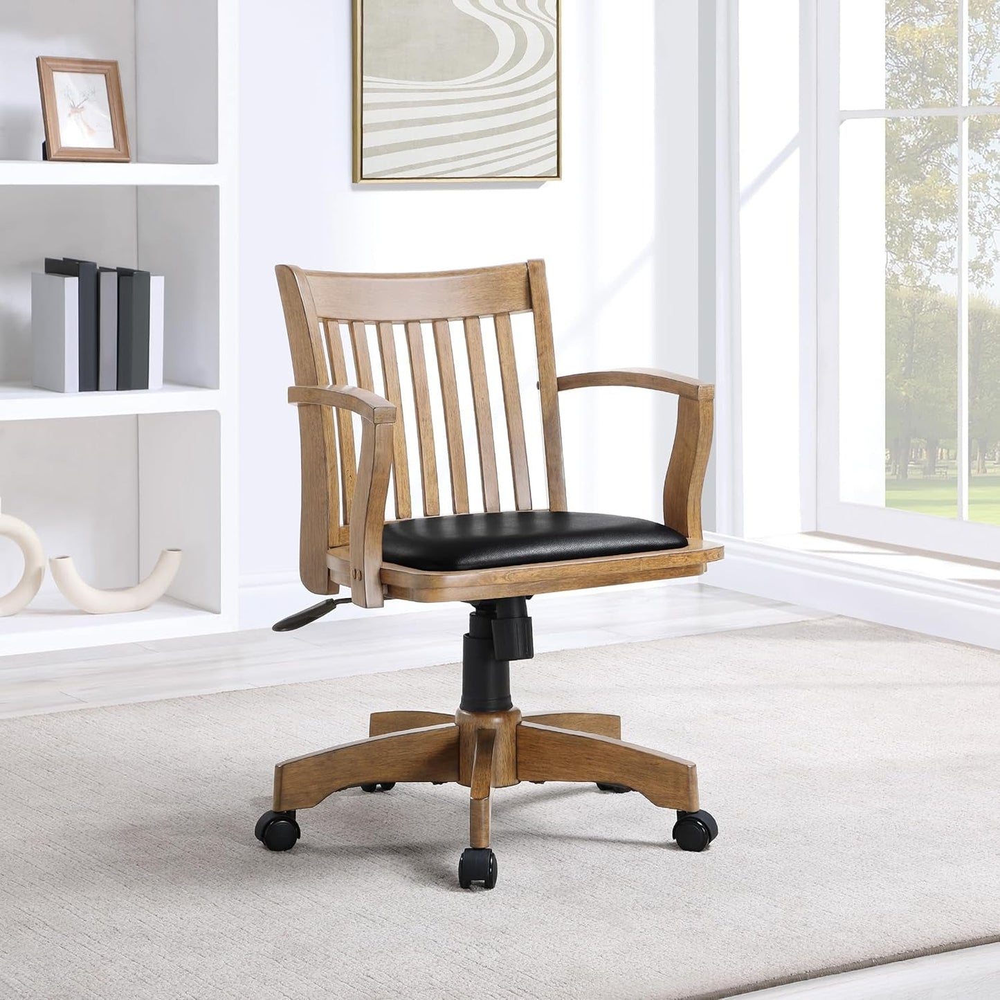 Banker Desk Chair With Padded Seat And Adjustable Height