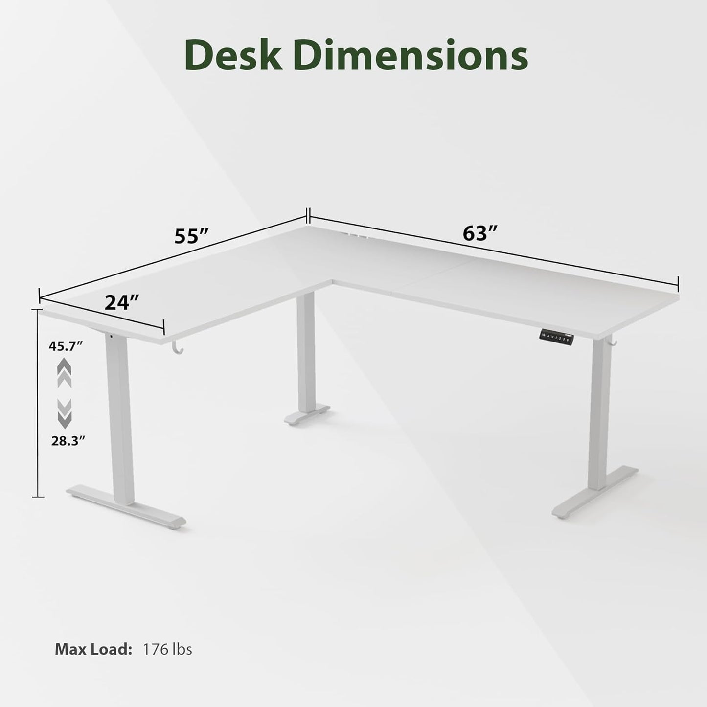 Electric L Shaped Standing Desk 63X55 White Sit Stand