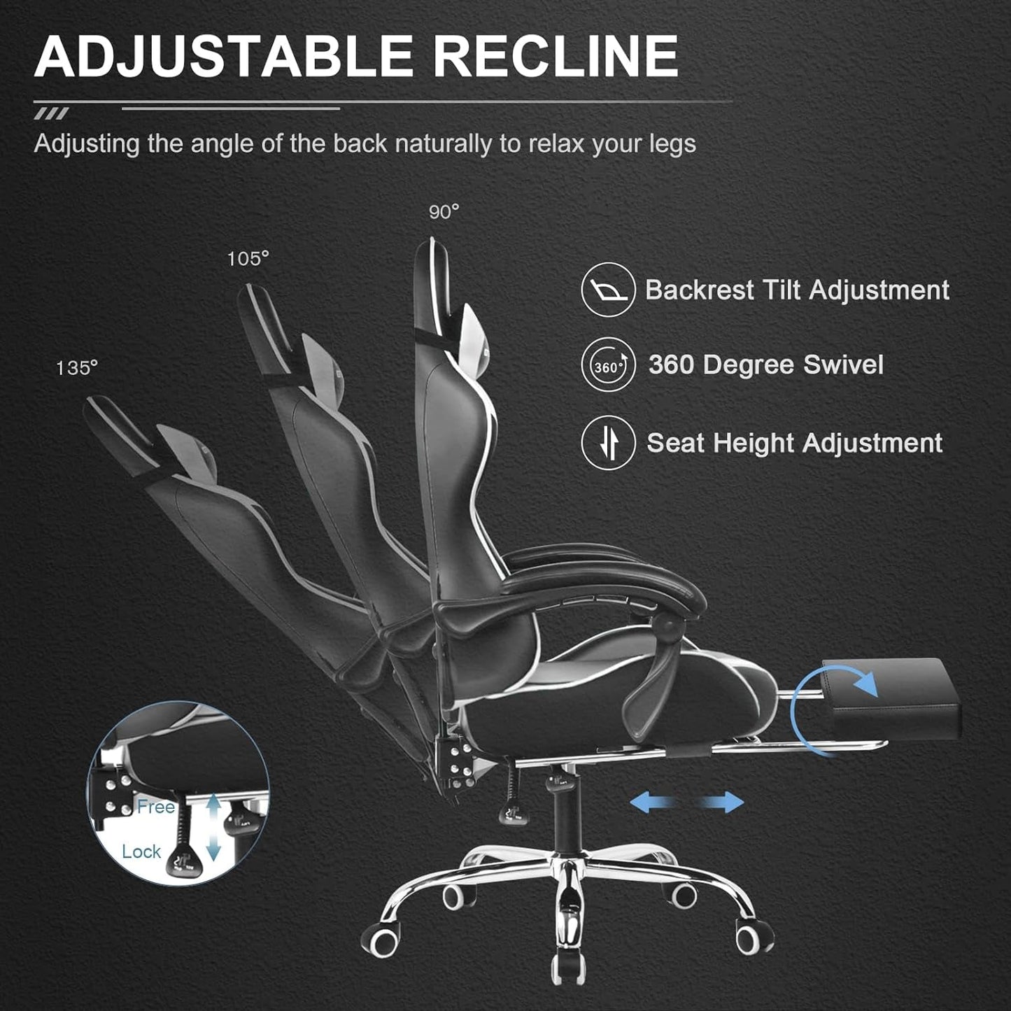 White Gaming Chair With Footrest And Lumbar Support