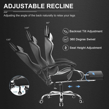 White Gaming Chair With Footrest And Lumbar Support