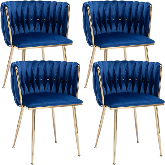 Blue Wingback Dining Chairs Set Of Four Modern Style