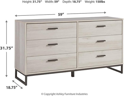 Socalle 59 Inch Beige 6 Drawer Dresser Engineered Wood