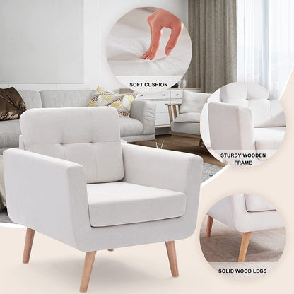 Beige Mid Century Accent Chair With Tufted Upholstery