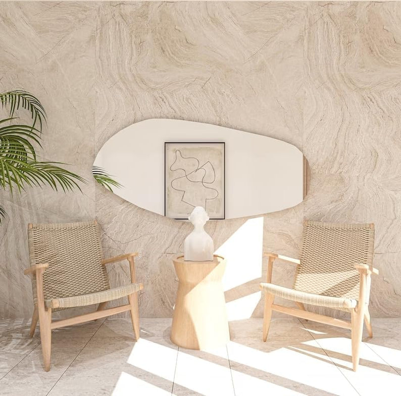 Asymmetrical Wooden Framed Wall Mirror Black 35.4 Inches By 17.7