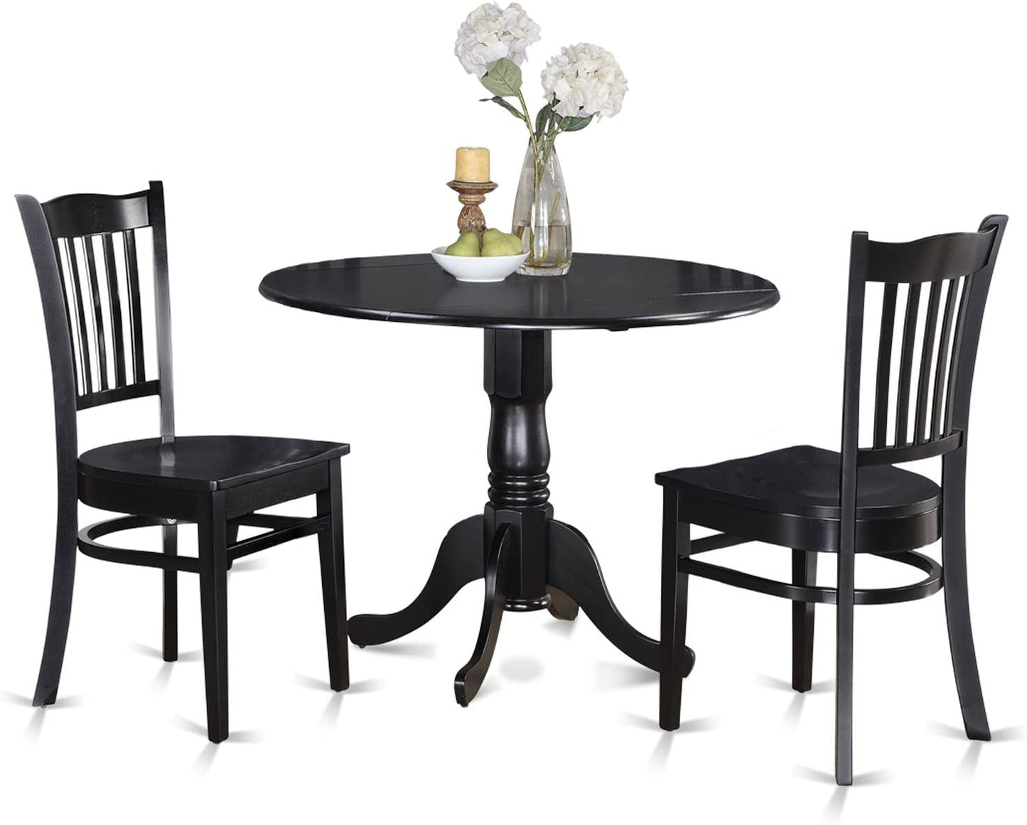 Black Round Dining Table Set 3 Piece Wood Dining Chairs