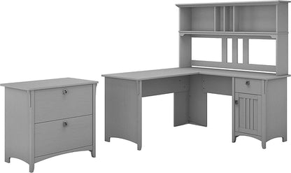 60W L Shaped Desk With Hutch And File Cabinet Home Office