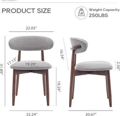 Wooden Dining Chairs Set Of 6 With Light Grey Upholstery