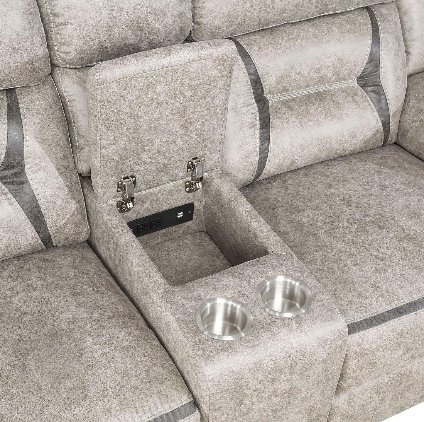 Taupe Recliner Loveseat With Center Console Manual Recline
