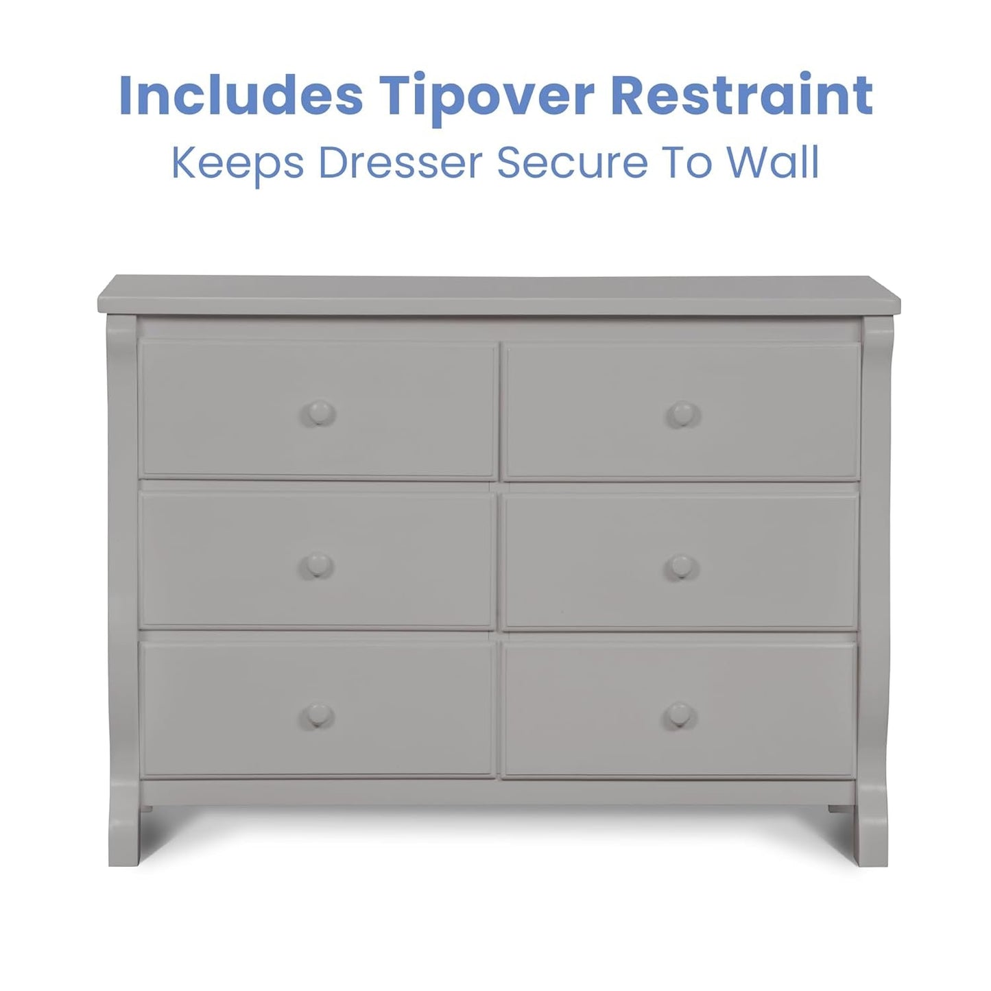 Six Drawer Dresser In Grey With Interlocking Drawers