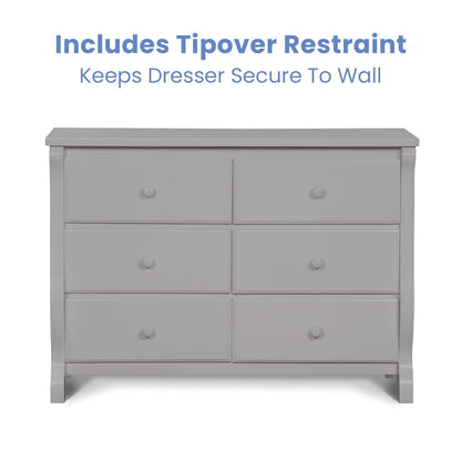 Six Drawer Dresser In Grey With Interlocking Drawers