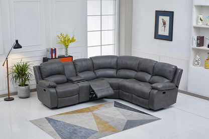 Bonded Leather Sectional Sofa Grey Power Reclining