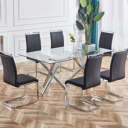 6 Piece Black PU Leather Dining Chairs With Metal Legs