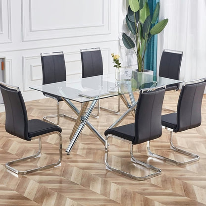 6 Piece Black PU Leather Dining Chairs With Metal Legs