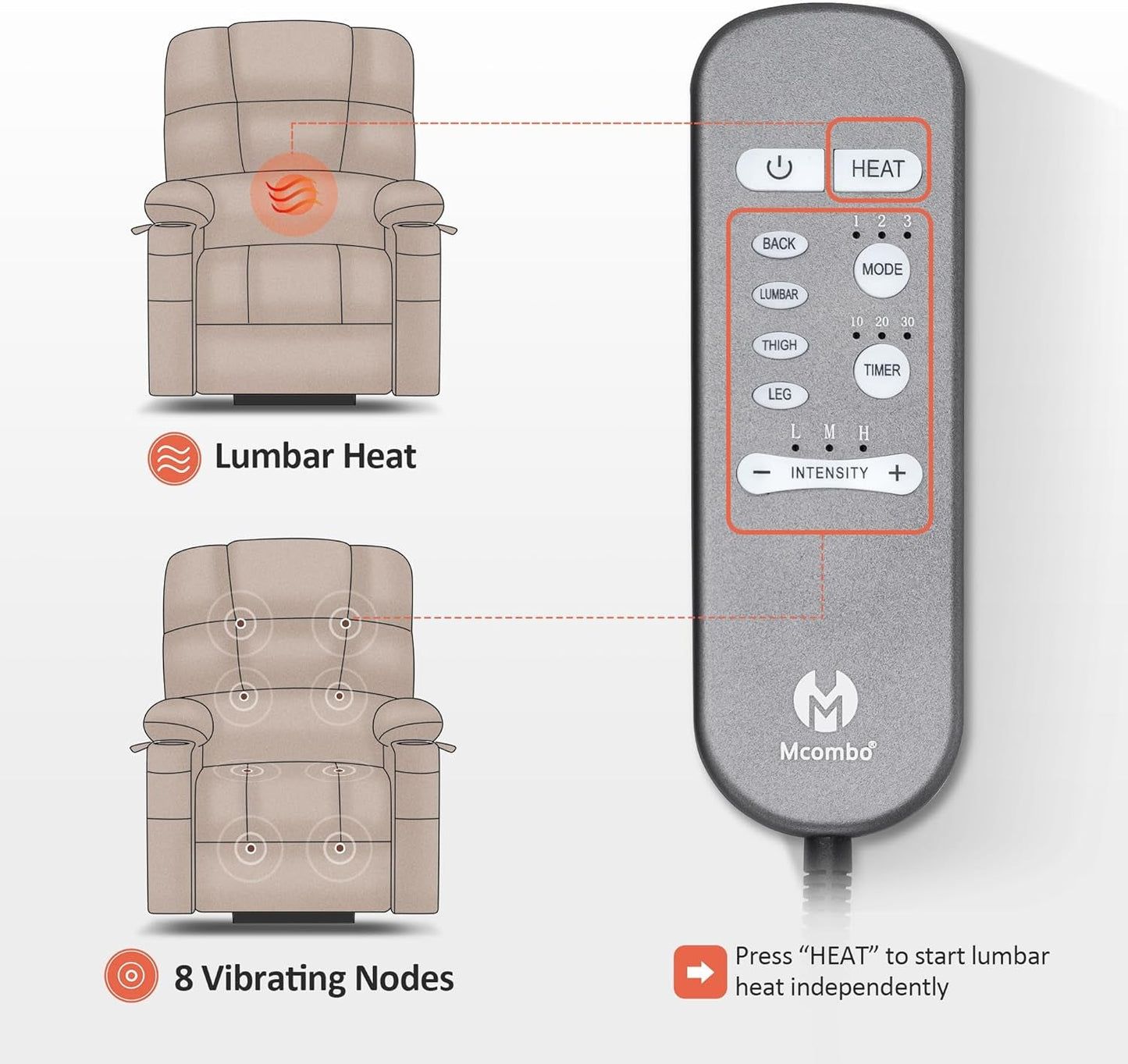 Brown Dual Motor Lift Recliner With Massage Heat USB