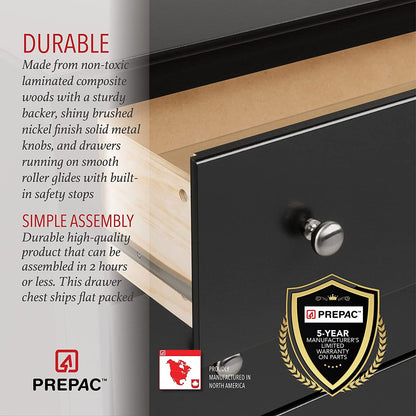 Sonoma Modern 5 Drawer Black Dresser Chest For Bedroom