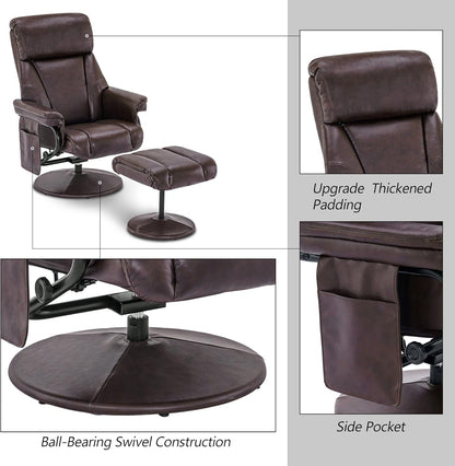 Swivel Recliner With Ottoman Massage Dark Brown Chair
