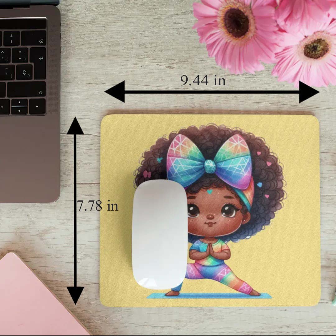 Afro Girl Yoga Pose Non-Slip Computer Mousepad Mouse Pad