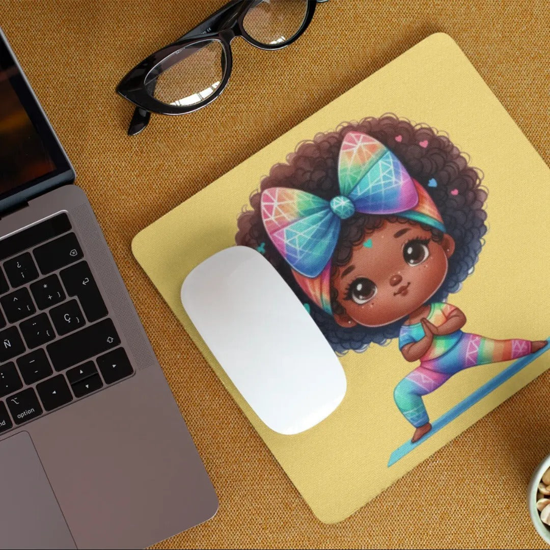 Afro Girl Yoga Pose Non-Slip Computer Mousepad Mouse Pad