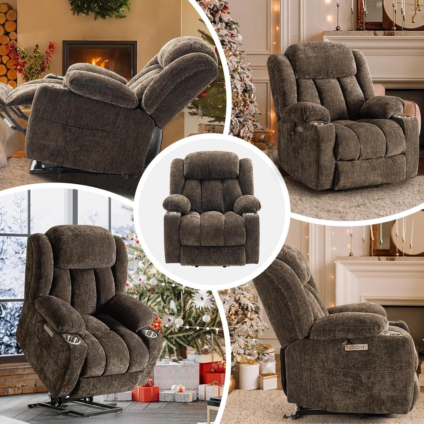 Brown Power Recliner With Massage And Heat Power Lift