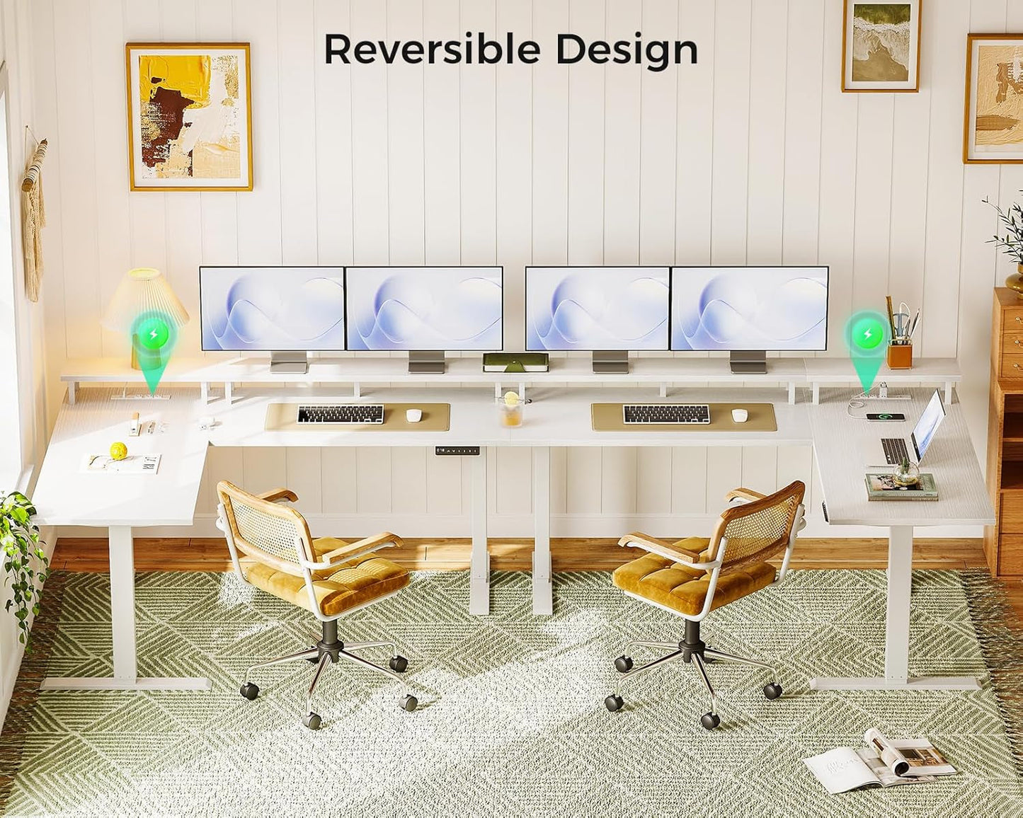 L Shaped Standing Desk 59 Inch Height Adjustable White