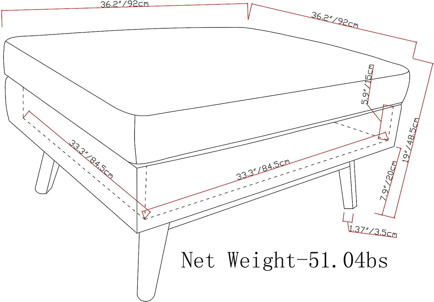 Blue Velvet Lift Top Ottoman Coffee Table 36 Inch Modern