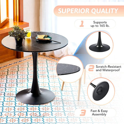 32 Inch Round Dining Table With Faux Marble Top Modern