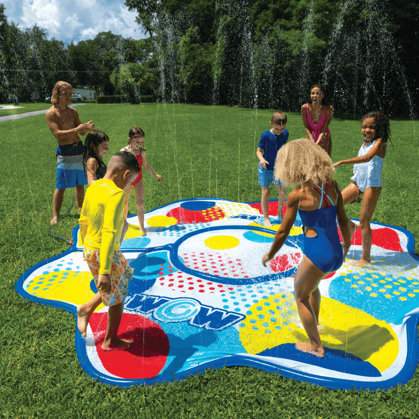 WOW Watersports 12ft Dots Spray Pad with Inflatable Edge Rim to Retain