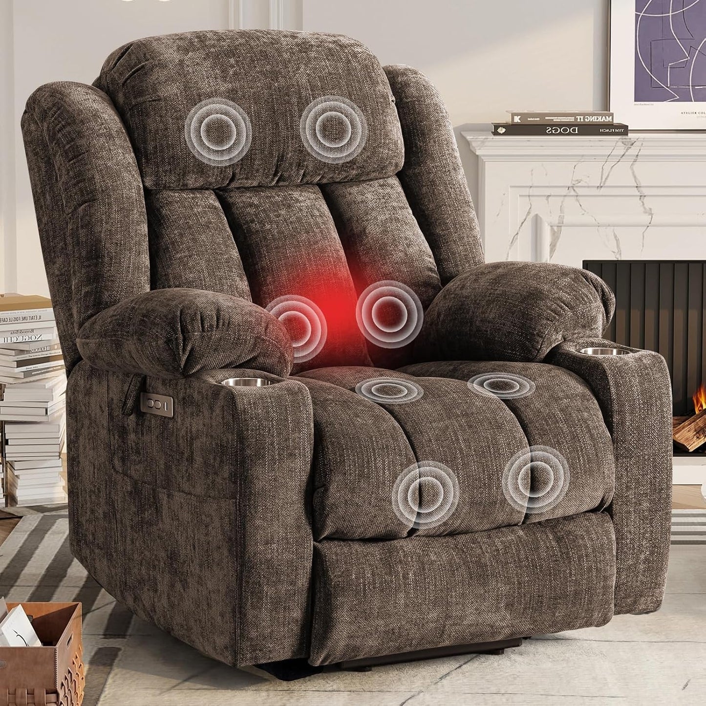 Brown Power Recliner With Massage And Heat Power Lift