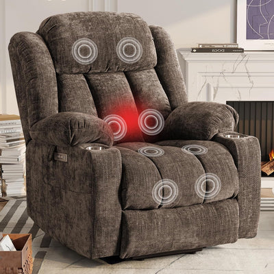 Brown Power Recliner With Massage And Heat Power Lift