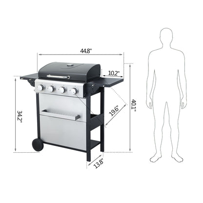 4-Burner Propane Gas BBQ Grill, 34200BTU Output With Wire Enamel