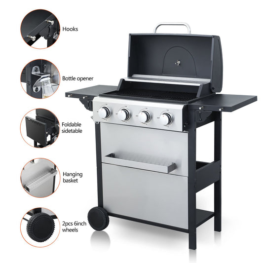 4-Burner Propane Gas BBQ Grill, 34200BTU Output With Wire Enamel