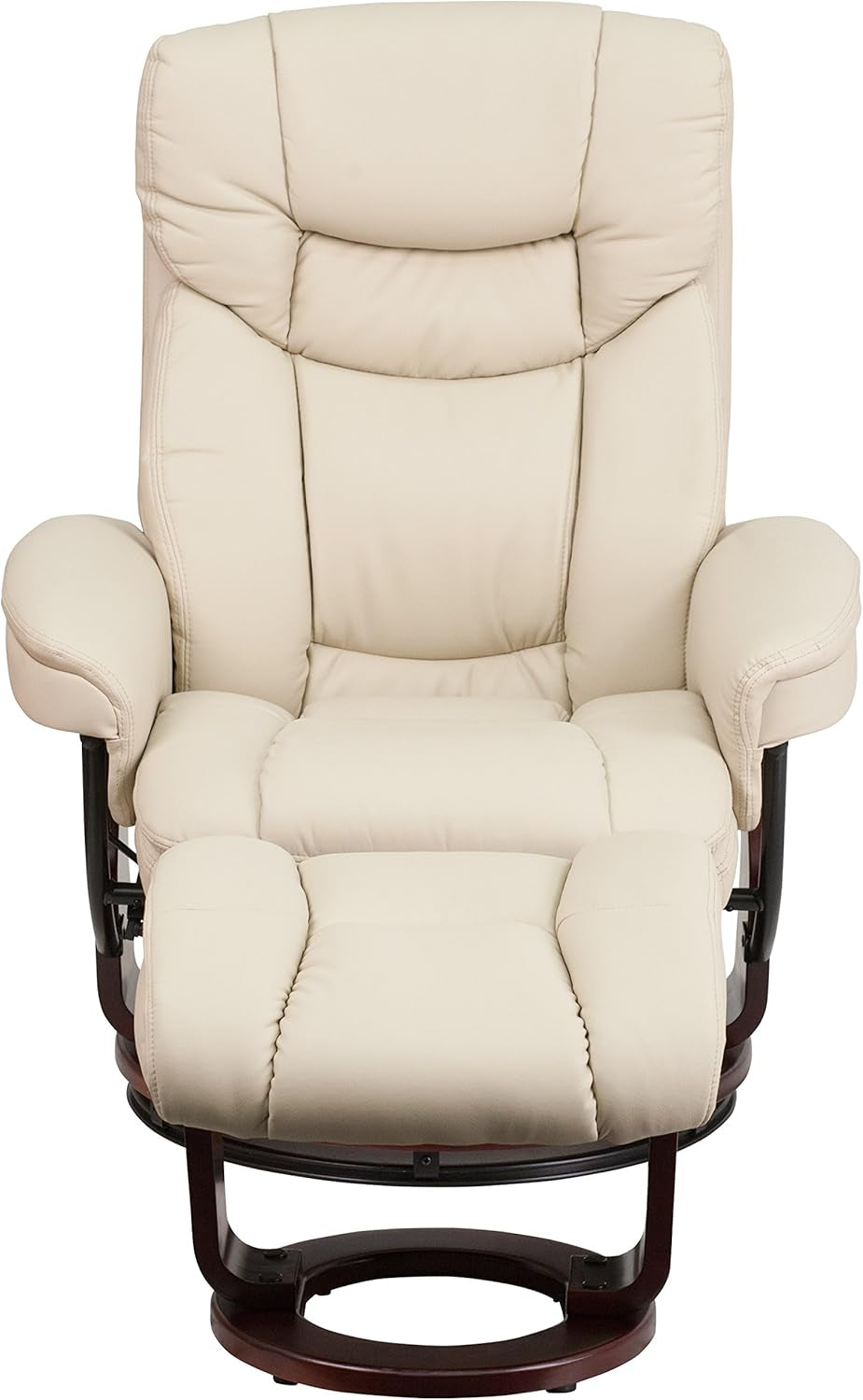 Beige Leathersoft Upholstered Recliner With Ottoman
