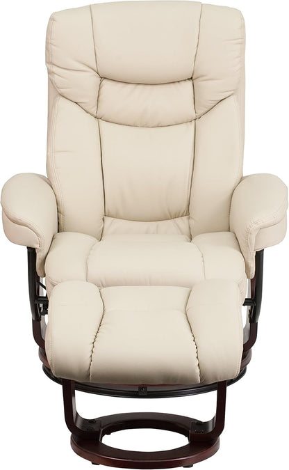 Beige Leathersoft Upholstered Recliner With Ottoman