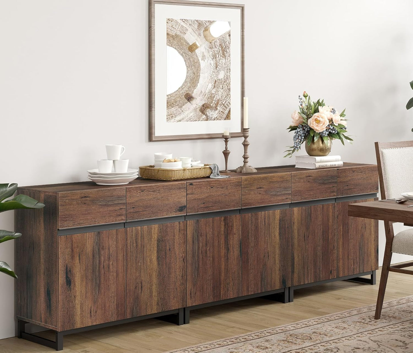 Brown 3 in 1 Sideboard Buffet Cabinet With Adjustable Shelf