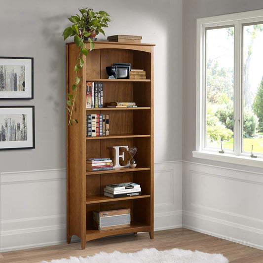 Shaker Style 6 Shelf Bookcase Solid Wood 72 Inch Tall