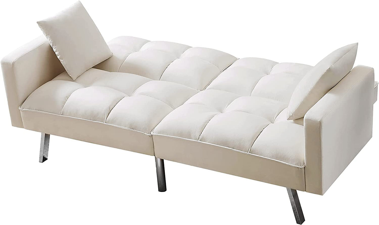Adjustable Loveseat Sofa Bed With Split Back And Metal Legs