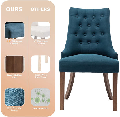 Wingback Tufted Dining Chairs Set Of 4 Walnut Finish Rubberwood Legs