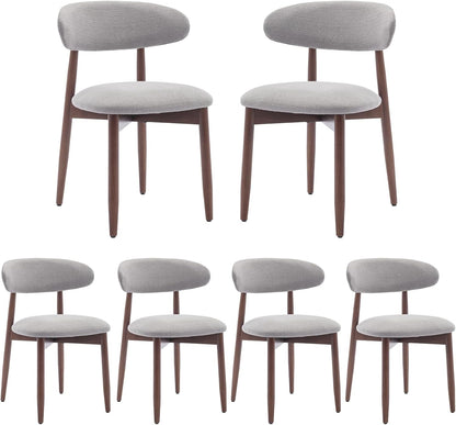 Wooden Dining Chairs Set Of 6 With Light Grey Upholstery
