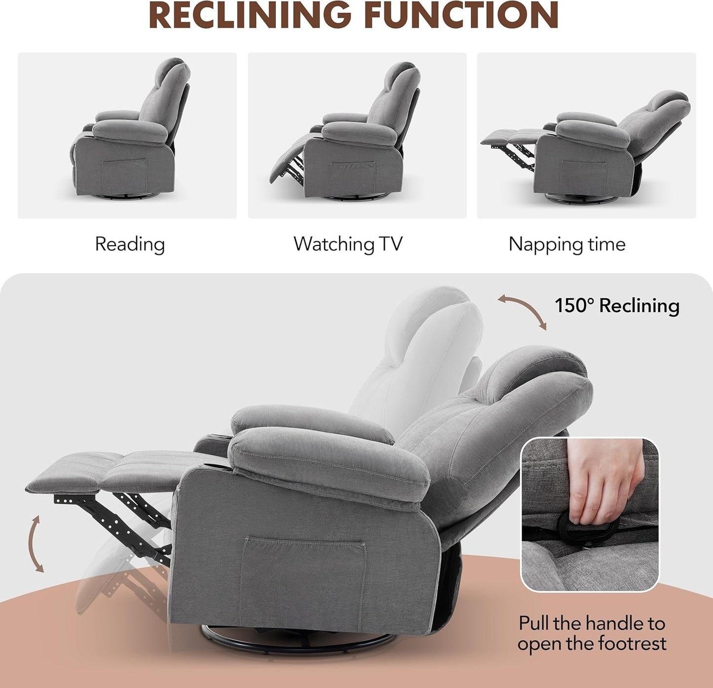 Swivel Recliner Chair With Heat Massage Function Ergonomic
