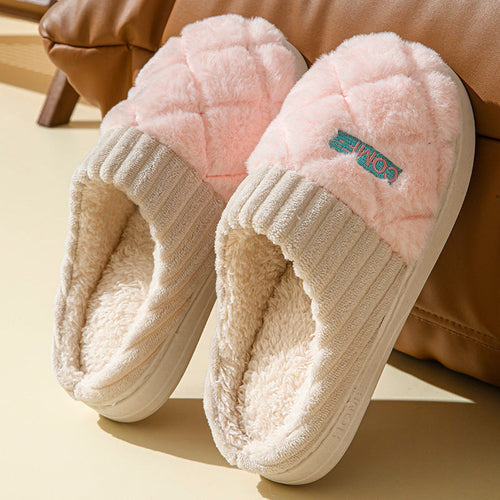 Solid Rhombic Letter Home Slippers Winter Warm Non-slip Floor Bedroom