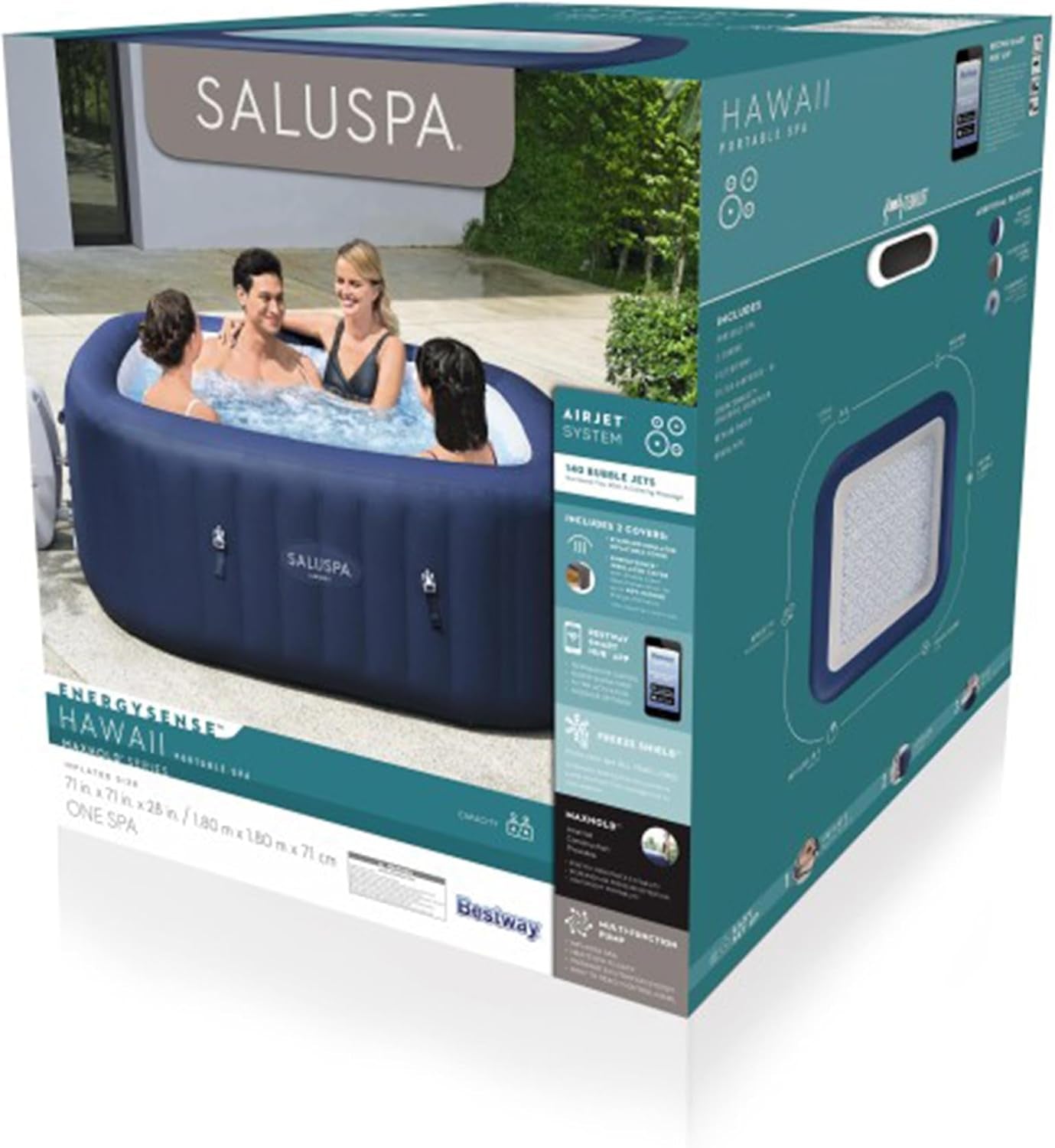 Blue 6 Person Inflatable Hot Tub Square With 140 Jets