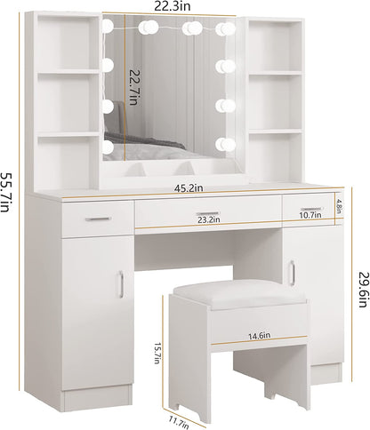 White Vanity Table With Drawers And Cabinets Six Shelves
