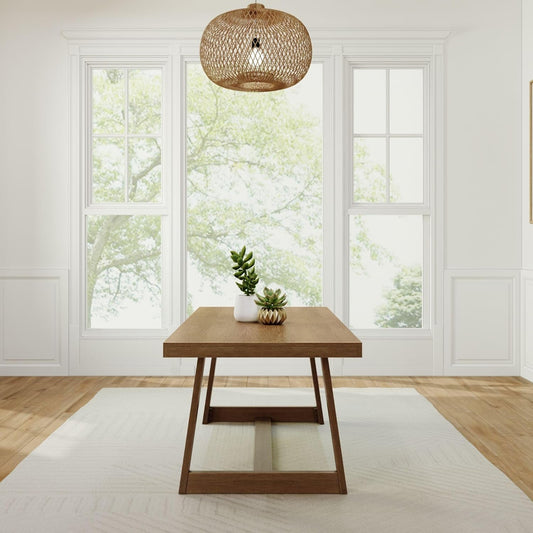 72 Inch Farmhouse Dining Table Solid Wood Rustic Kitchen Table Pecan