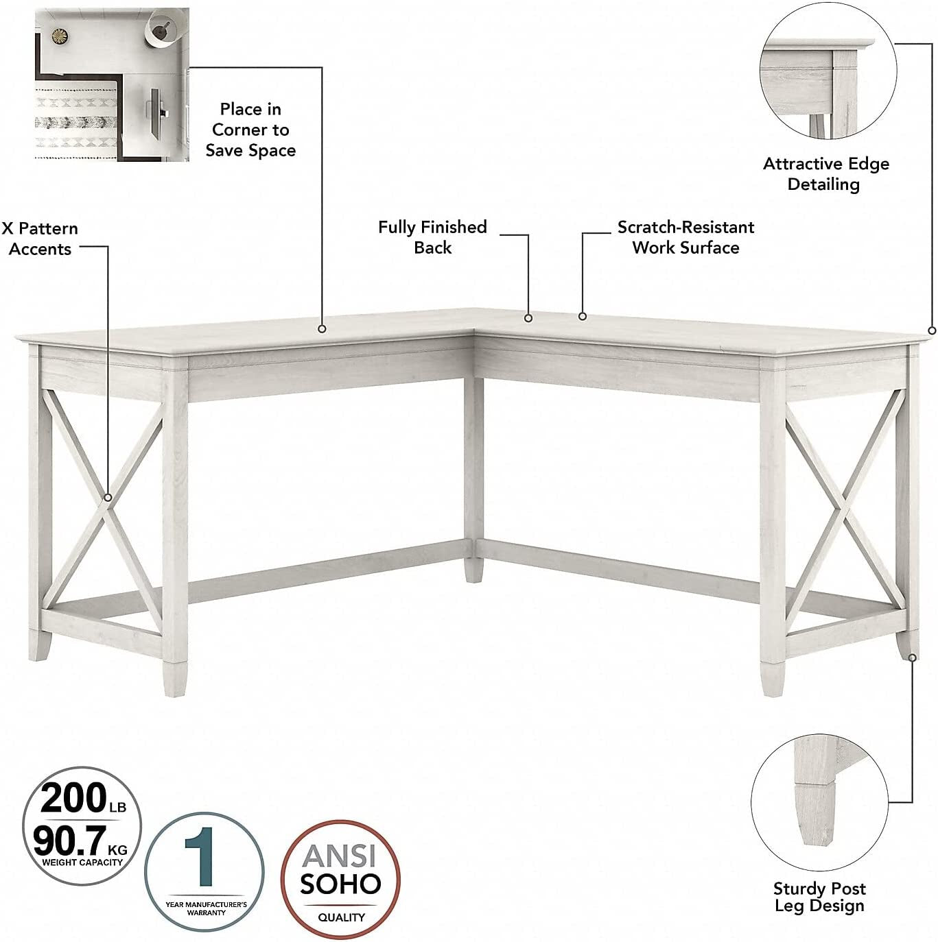 60W L Shaped Desk With Mobile File Cabinet For Home Office