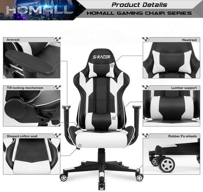White Leather Ergonomic Gaming Chair With Lumbar Support