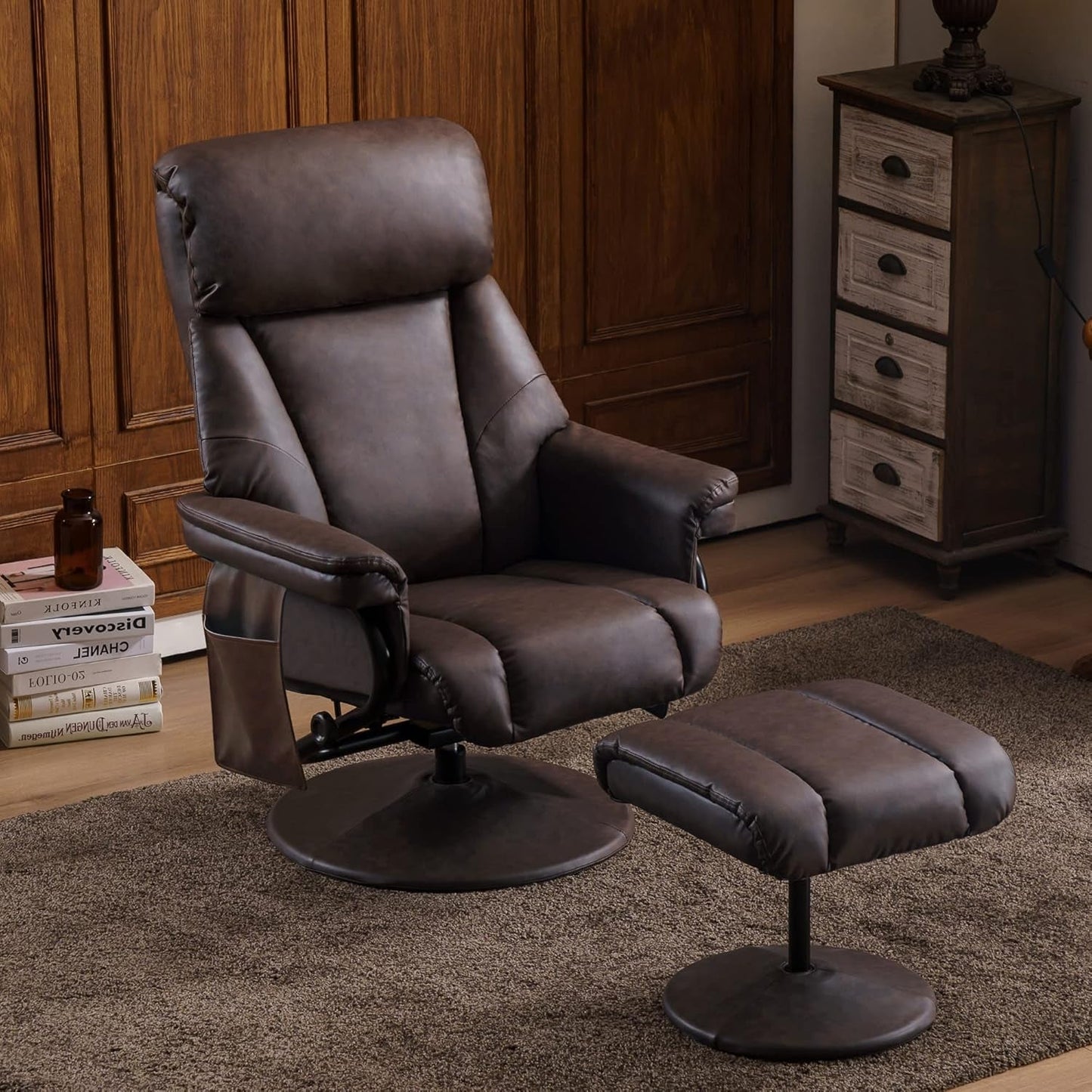 Swivel Recliner With Ottoman Massage Dark Brown Chair