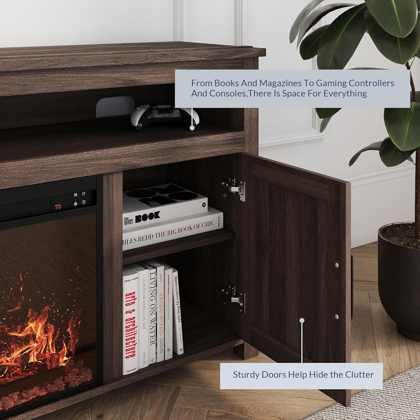 65 Inch Electric Fireplace TV Stand Modern Farmhouse Design